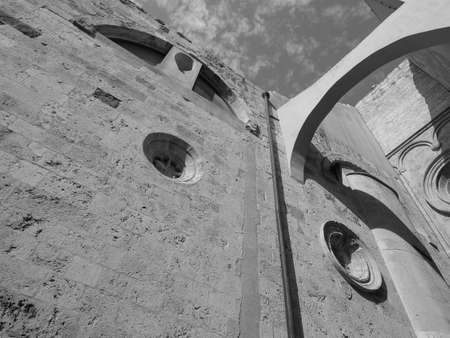 Castello quarter aka Casteddu e susu (meaning Upper Castle in Sard) old medieval town city centre in Cagliari, Italy in black and whiteの写真素材