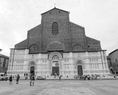 BOLOGNA, ITALY - CIRCA SEPTEMBER 2017: Church of San Petronio in Piazza Maggiore in black and whiteのeditorial素材