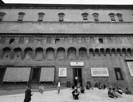 BOLOGNA, ITALY - CIRCA SEPTEMBER 2017: Sala Borsa library at D Accursio Palace city Hall in black and whiteのeditorial素材