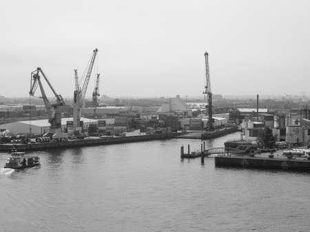 HAMBURG, GERMANY - CIRCA MAY 2017: Hamburger Hafen (Port of Hamburg) sea port on the river Elbe in...