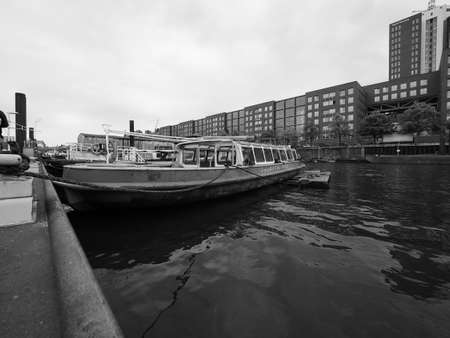 HAMBURG, GERMANY - CIRCA MAY 2017: HafenCity quarter in the district of Hamburg Mitte on the Elbe river island Grasbrook on former Hamburger Hafen (Port of Hamburg) in black and whiteのeditorial素材