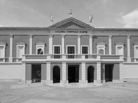 CAGLIARI, ITALY - CIRCA SEPTEMBER 2017: Galleria Comunale d Arte (meaning Municipal Art Gallery) in black and whiteのeditorial素材