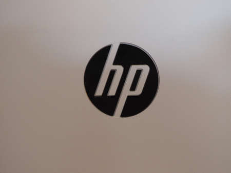 PALO ALTO, USA - CIRCA JUNE 2018: HP Hewlett Packard sign on laser printerのeditorial素材