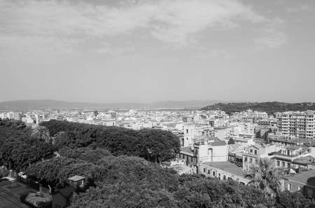 CAGLIARI, ITALY - CIRCA SEPTEMBER 2017: Aerial view of the city in black and whiteのeditorial素材