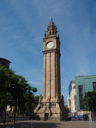 BELFAST, UK - CIRCA JUNE 2018: Albert Memorial Clock (aka Albert Clock) tower