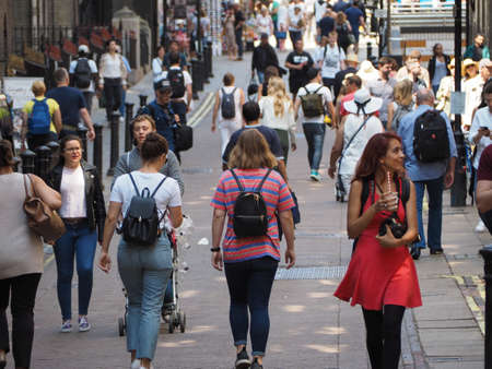 LONDON, UK - CIRCA JUNE 2018: People in Villiers Street connecting the Strand with the Embankment