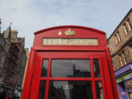 EDINBURGH, UK - CIRCA JUNE 2018: Traditional red telephone boxのeditorial素材