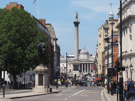 LONDON, UK - CIRCA JUNE 2018: Trafalgar Square with Nelson column