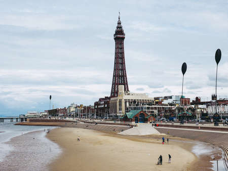 BLACKPOOL, UK - CIRCA JUNE 2016: Blackpool Pleasure Beach resort and Blackpool Tower on the Fylde coast in Lancashireのeditorial素材