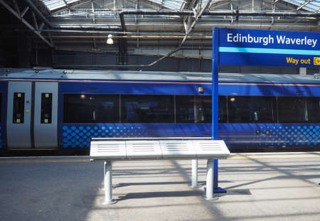EDINBURGH, UK - CIRCA JUNE 2018: Trains at Edinburgh Waverly railway station