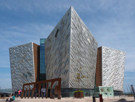 BELFAST, UK - CIRCA JUNE 2018: Titanic Belfast centre on the site of the former Harland Wolff shipyard where the RMS Titanic was builtのeditorial素材
