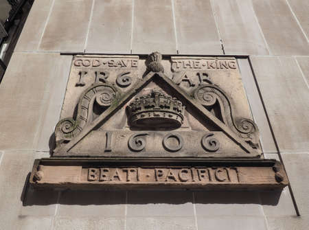 EDINBURGH, UK - CIRCA JUNE 2018: God save the King sign circa 1606. Beati Pacifici means blessed are...