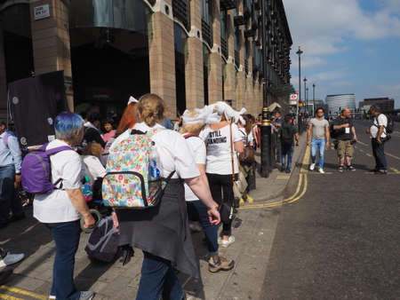 LONDON, UK - CIRCA JUNE 2018: Women suffrage at 100. Women march across London to the Parliament Square to celebrate the centenary of female voting.のeditorial素材