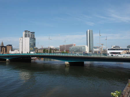 BELFAST, UK - CIRCA JUNE 2018: Panoramic view of River Laganのeditorial素材