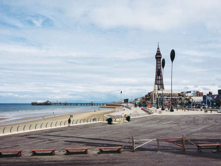 BLACKPOOL, UK - CIRCA JUNE 2016: Blackpool Pleasure Beach resort and Blackpool Tower on the Fylde coast in Lancashireのeditorial素材