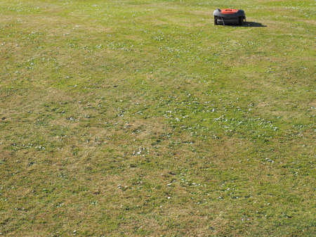 Automatic lawn mower machine at work in a public parkのeditorial素材