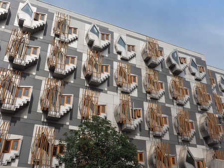 EDINBURGH, UK - CIRCA JUNE 2018: The Scottish Parliament (aka Parlamaid na h-Alba in Gaelic)