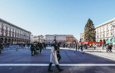 MILAN, ITALY - CIRCA JANUARY 2017: Tourists visiting Piazza Duomo (meaning Cathedral Square)のeditorial素材