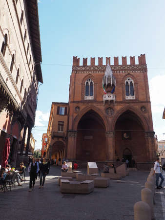 BOLOGNA, ITALY - CIRCA SEPTEMBER 2018: Palazzo della Mercanzia aka Loggia dei Mercanti or Palazzo del Carrobbio, hosting the Chamber of Commerceのeditorial素材