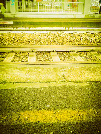 Railway railroad tracks for train public transport vintage retroの写真素材