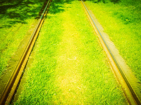 Railway or railroad tracks for train transportation vintage retro