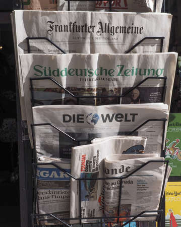 TURIN, ITALY - CIRCA OCTOBER 2018: German newspapers including Frankfurter Allgemeine, Sueddeutsche Zeitung and Die Weltのeditorial素材