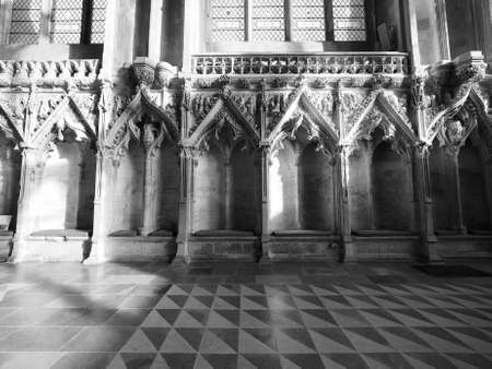 ELY, UK - CIRCA OCTOBER 2018: Lady Chapel at Ely Cathedral in black and whiteのeditorial素材