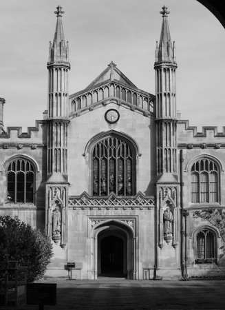 CAMBRIDGE, UK - CIRCA OCTOBER 2018: Corpus Christi College in black and whiteのeditorial素材
