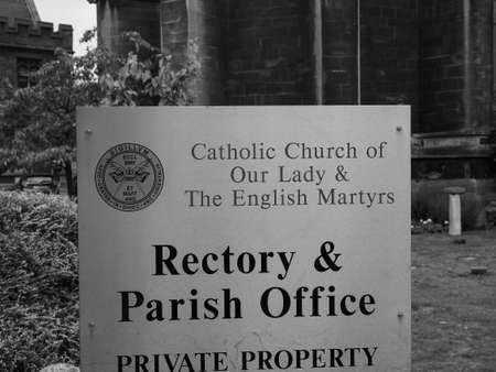 CAMBRIDGE, UK - CIRCA OCTOBER 2018: Catholic church of Our Lady and the English Martyrs in black and...
