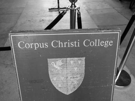 CAMBRIDGE, UK - CIRCA OCTOBER 2018: Corpus Christi College in black and white