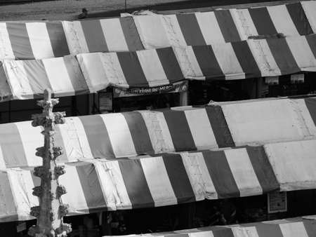 CAMBRIDGE, UK - CIRCA OCTOBER 2018: Aerial view of the Market Square in black and whiteのeditorial素材