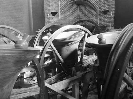 CAMBRIDGE, UK - CIRCA OCTOBER 2018: Great St Mary's church bells in black and white