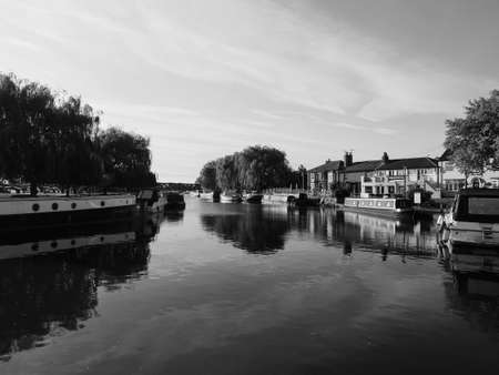 ELY, UK - CIRCA OCTOBER 2018: View of River Great Ouse in black and whiteのeditorial素材