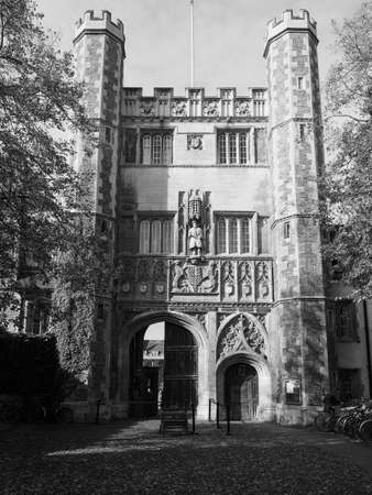 CAMBRIDGE, UK - CIRCA OCTOBER 2018: Trinity College in black and whiteのeditorial素材