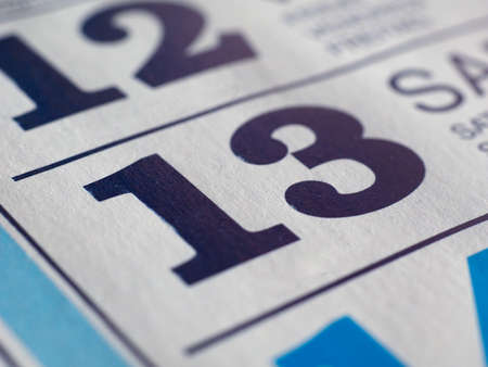 Day number 13 date on a calendarの写真素材
