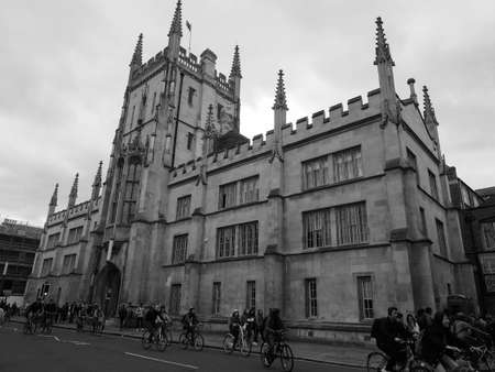 CAMBRIDGE, UK - CIRCA OCTOBER 2018: Bicycles in the city centre, a most used transport in black and...