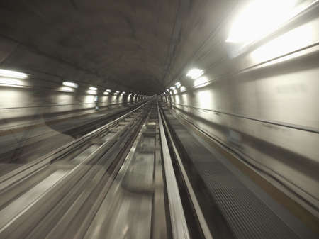 underground subway railway tunnel, with neon lightsのeditorial素材