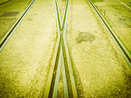 Railway railroad tracks for train public transport vintage retroの写真素材