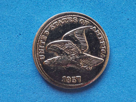 ancient 1 cent coin money (USD), currency of United States year 1857
