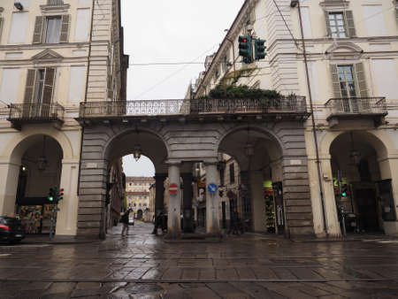 TURIN, ITALY - CIRCA NOVEMBER 2018: Rainy day in Via Poのeditorial素材