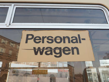 Personalwagen (meaning staff vehicle) on vintage German tramの写真素材