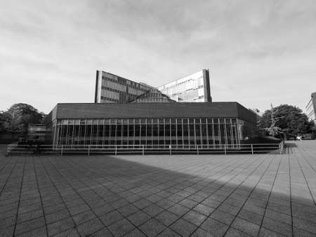 CAMBRIDGE, UK - CIRCA OCTOBER 2018: Seeley Historical Library at University of Cambridge designed by sir James Stirling in black and whiteのeditorial素材