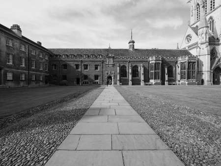 CAMBRIDGE, UK - CIRCA OCTOBER 2018: First Court at St John's College in black and whiteのeditorial素材