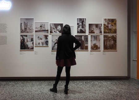 TURIN, ITALY - CIRCA NOVEMBER 2018: Visitor at CAMERA POP. Photography in The Pop Art Of Warhol,...