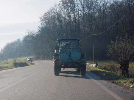 tractor with fertiliser tank used in agricultureの写真素材