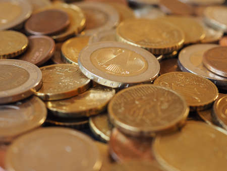Euro coins money (EUR), currency of European Union useful as a backgroundの写真素材