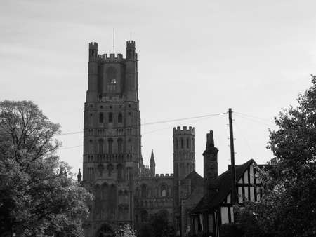 Ely Cathedral (formerly church of St Etheldreda and St Peter and Church of the Holy and Undivided Trinity) in Ely, UK in black and whiteの写真素材