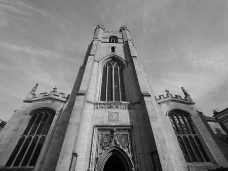 Great St Mary's church in Cambridge, UK in black and white