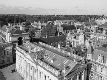 Aerial view of the city of Cambridge, UK in black and whiteの写真素材