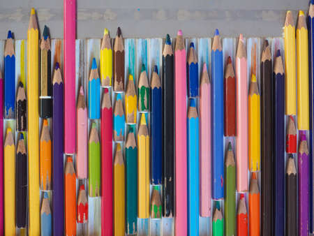 colour pencils of many different colors and lengthの写真素材